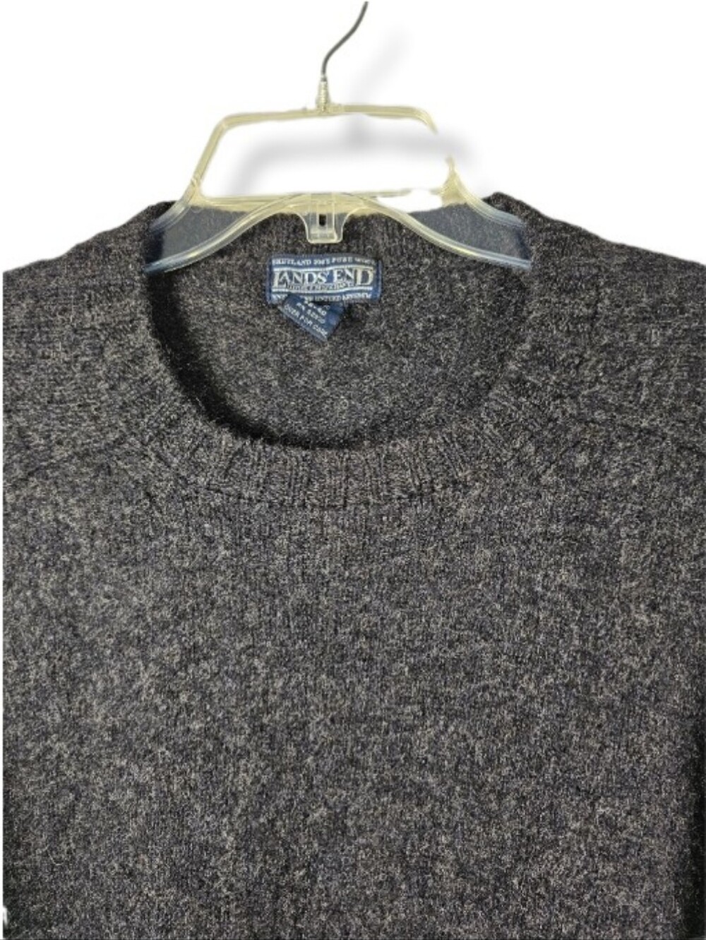 VTG Lands End Men' M 38-40 Charcoal Crewneck Sweater 100% Shetland Wool Made UK